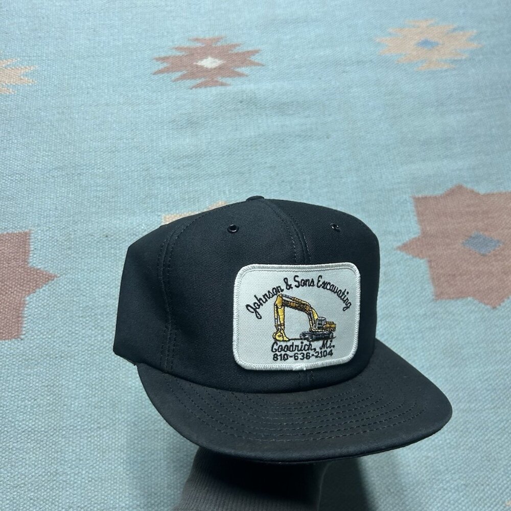 Vintage 70s 80s snapback hat cap Johnson & sons excavating Louisville black USA